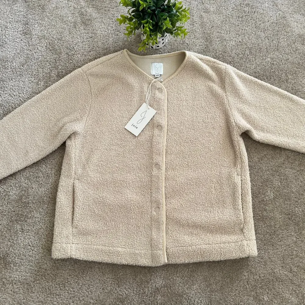 NWT Joie Snap-Button Front Cream Sherpa Teddy Jacket Size: Medium